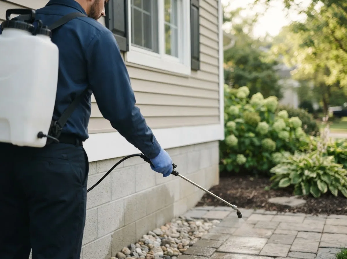 Pest control technician inspecting a home in Byron Center, MI
